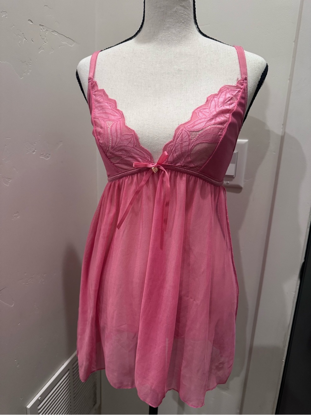 Rachel Pink Sheer Lace Babydoll Chemise